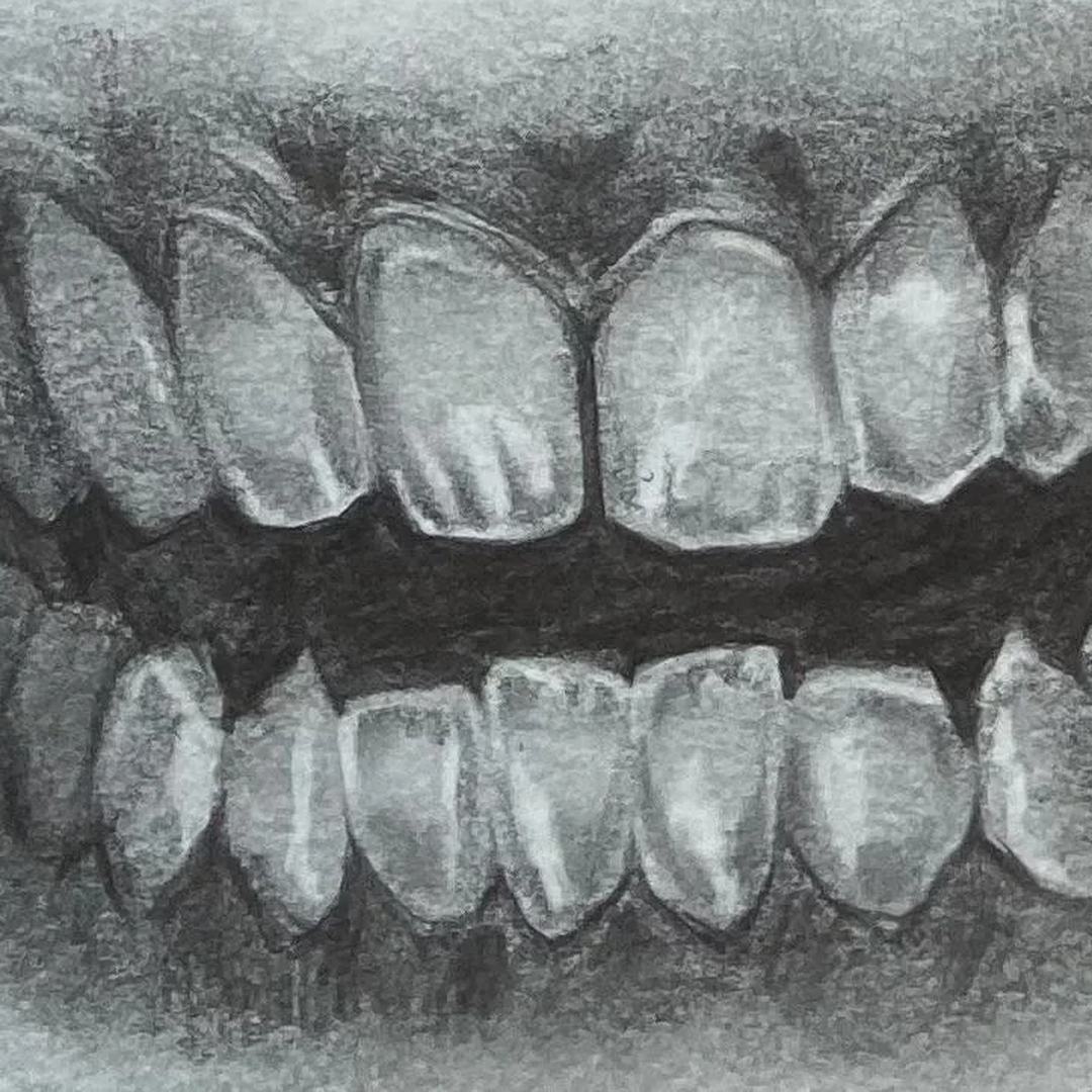Charcoal drawing of teeth, the Chewthemarket artwork